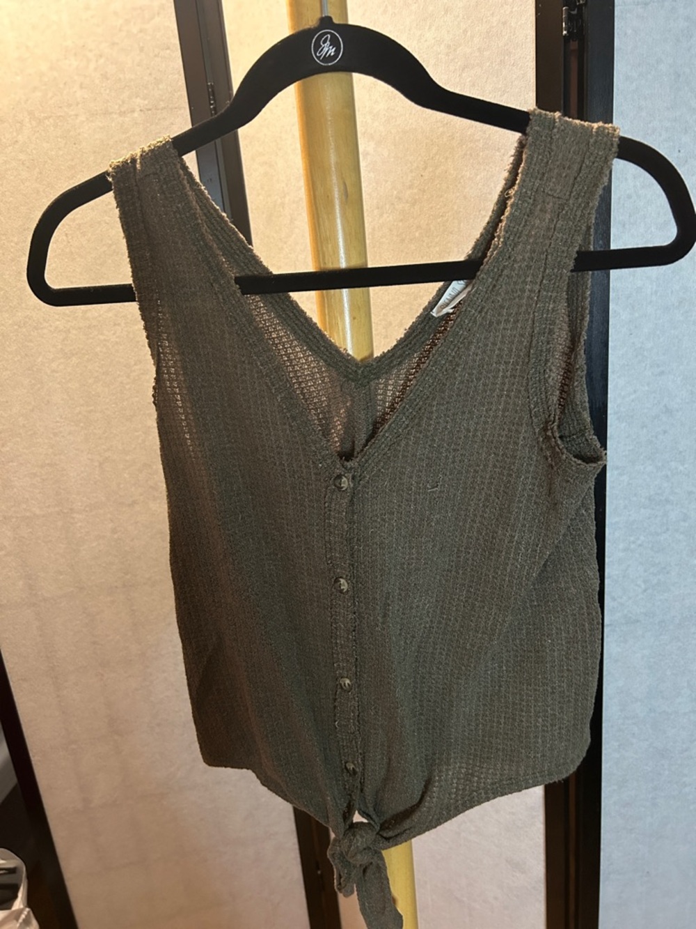 Sienna Sky Olive Green Sleeveless Button-Front Tie Hem Tank
